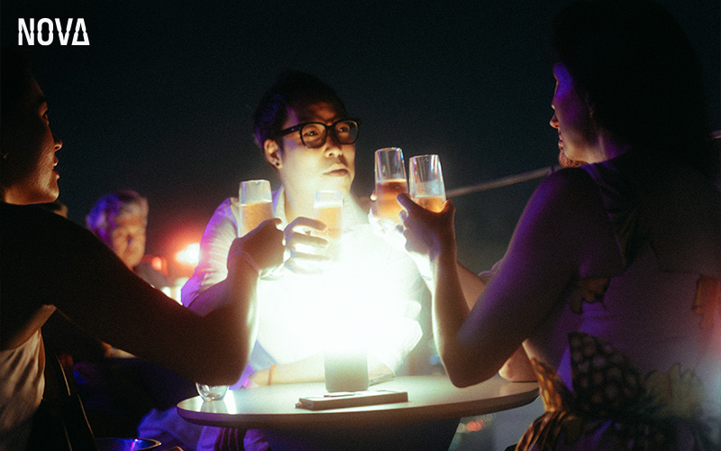 Friends toasting to a respectful night out.