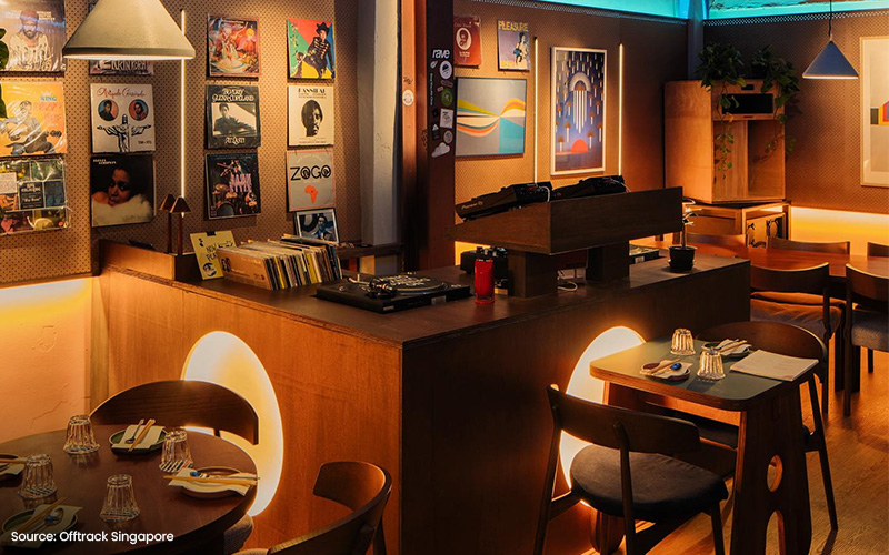 Interior of Offtrack, a record bar with curated music.