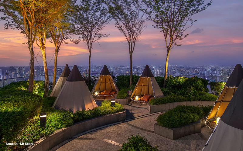 Mr Stork rooftop with romantic teepee cabanas.
