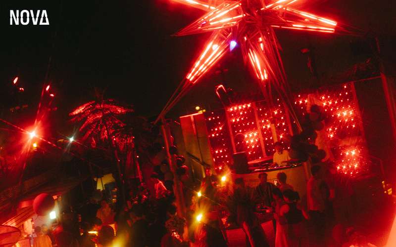 People dancing at Nova, a live music club.