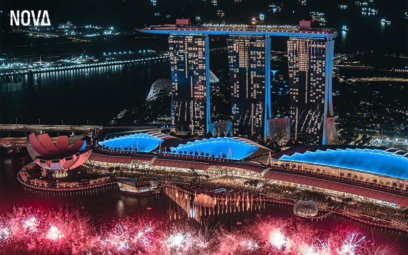 The scenic Singapore skyline from a high vantage point.